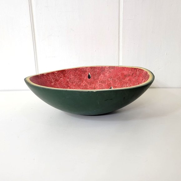 Hand Painted Folk Art Watermelon Wood Dough Bowl - Picture 2 of 4